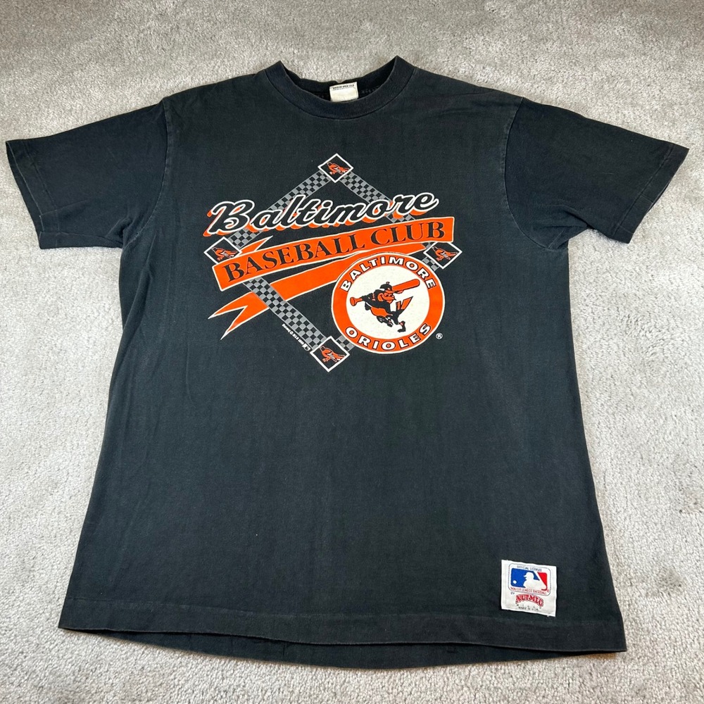 Vintage 1993 Nutmeg Mills Baltimore Orioles T-Shirt Mens XL Black MLB Logo USA